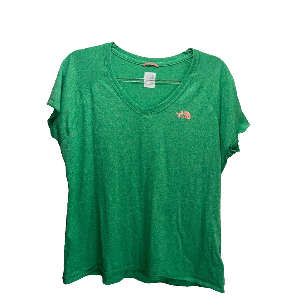 The North Face Green Marled V-Neck Performance Workout Tee Top Womens XL